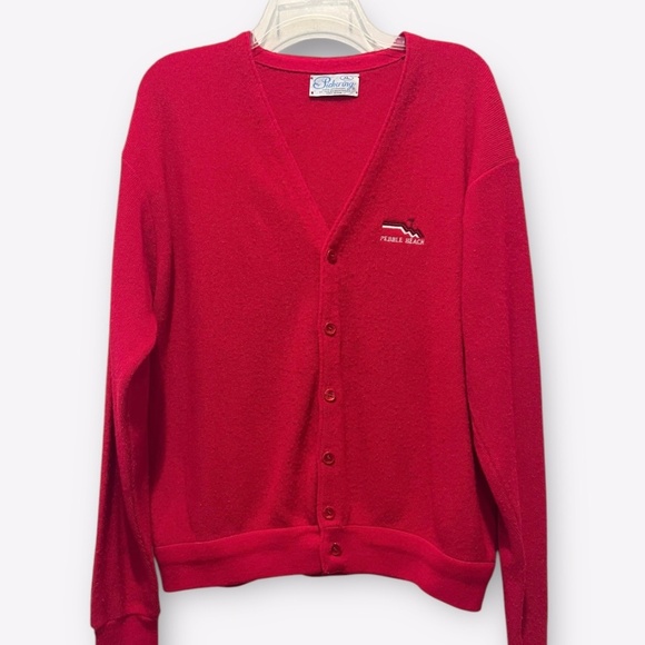Vintage Pickering Pebble Beach Golf Embroidered Red Cardigan Sweater Sz XL - Picture 1 of 5